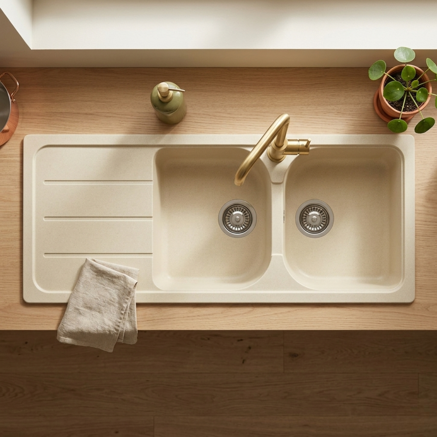 Évier granit beige vanille Schock FORMHAUS 2 bacs 1 égouttoir