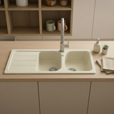 Évier granit beige vanille Schock FORMHAUS 2 bacs 1 égouttoir