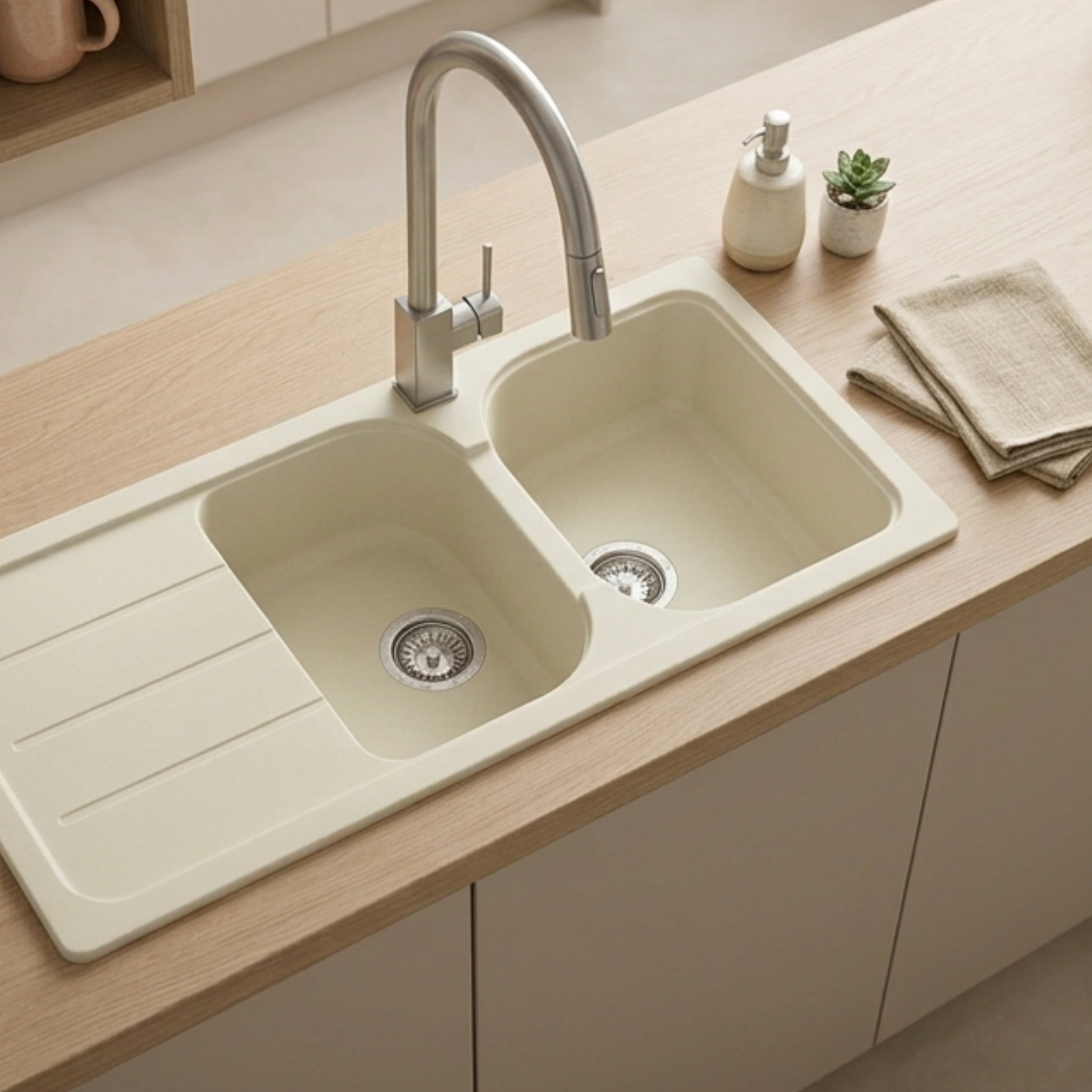Évier granit beige vanille Schock FORMHAUS 2 bacs 1 égouttoir