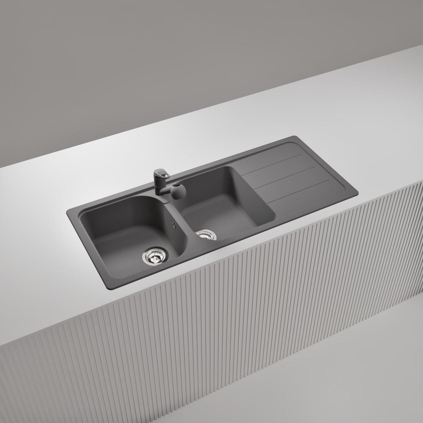 Évier granit gris Schock FORMHAUS 2 bacs 1 égouttoir