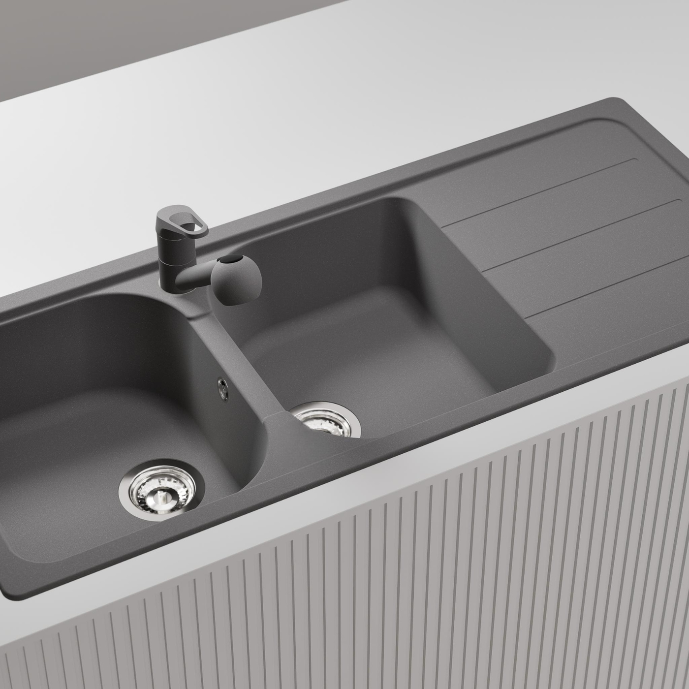 Évier granit gris Schock FORMHAUS 2 bacs 1 égouttoir