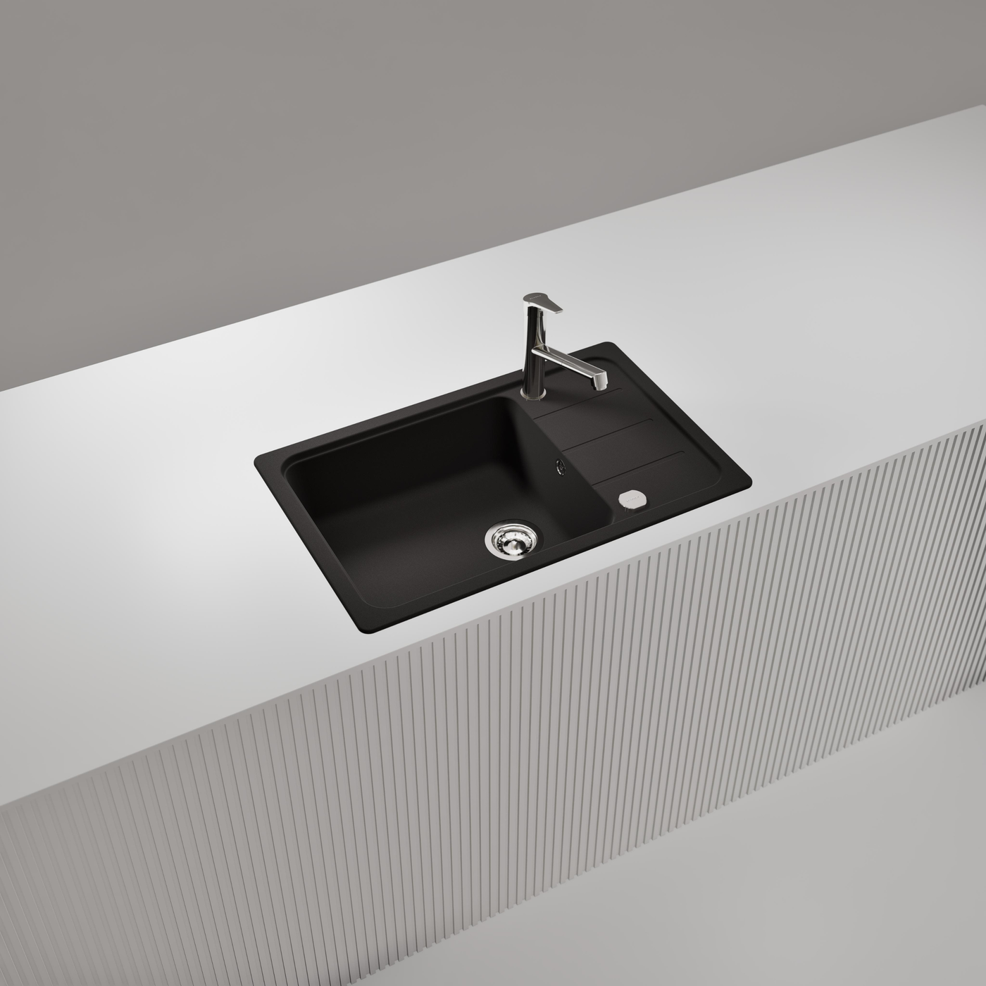 Evier granit noir Shock FORMHAUS 1 grand bac - 1 petit égouttoir