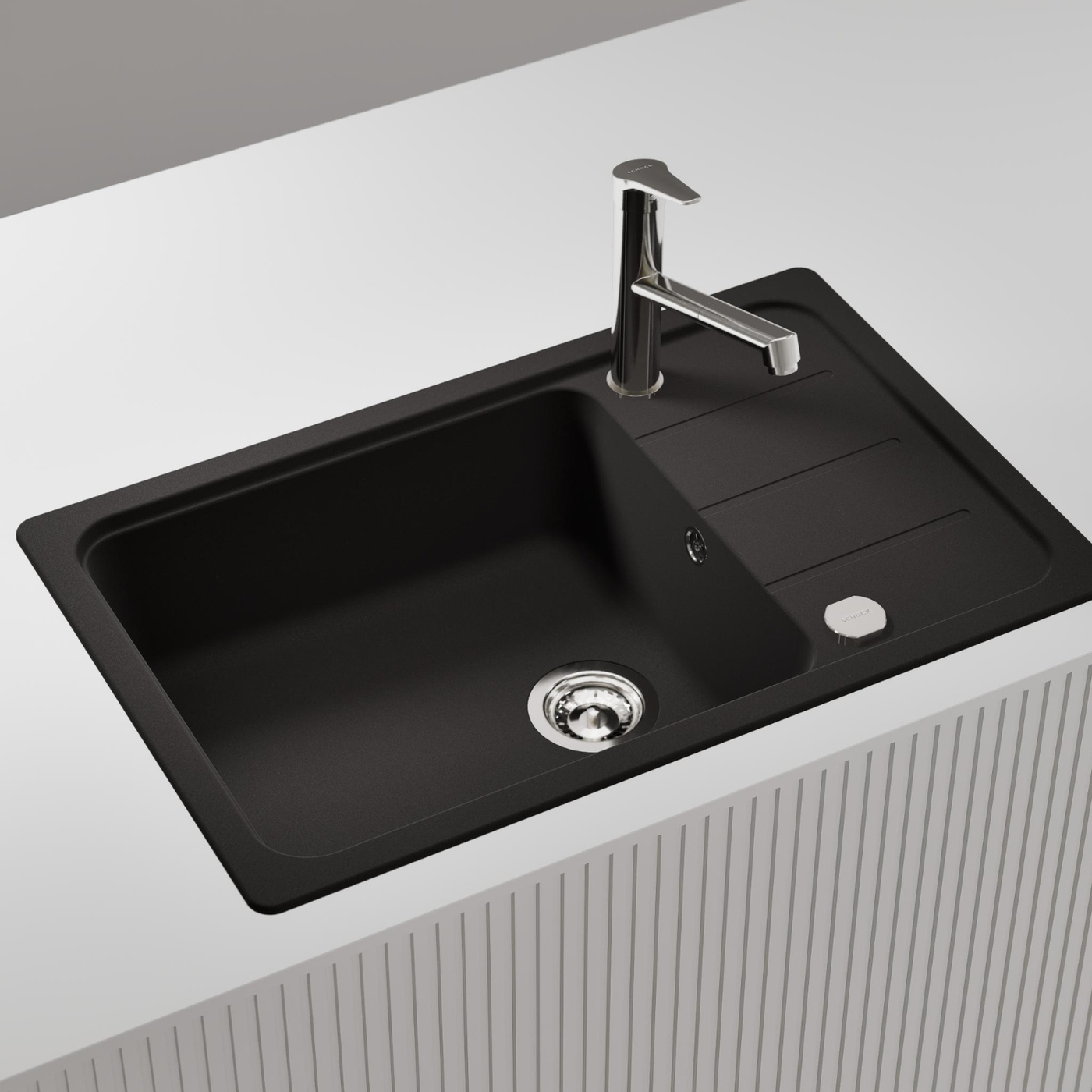 Evier granit noir Shock FORMHAUS 1 grand bac - 1 petit égouttoir