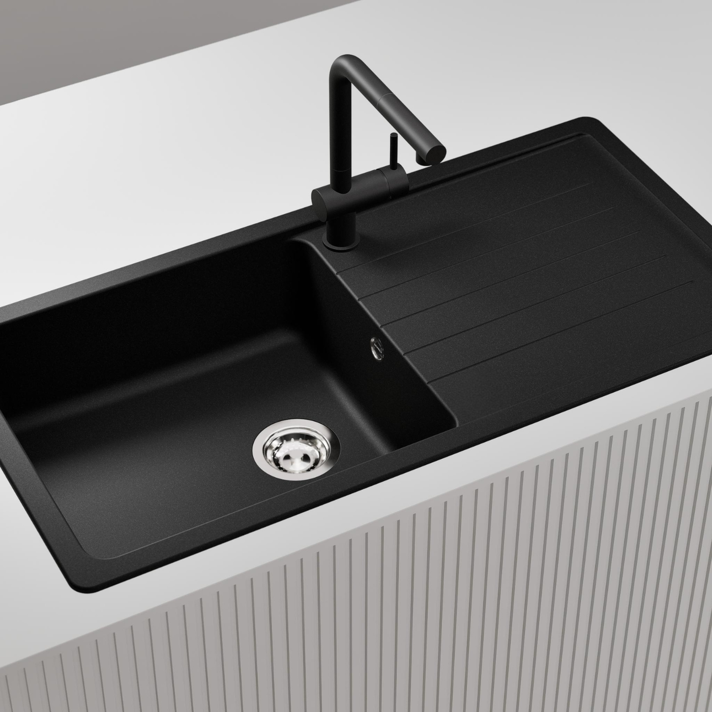 Évier granit noir Luisina BOHEME 1 grand bac 1 égouttoir