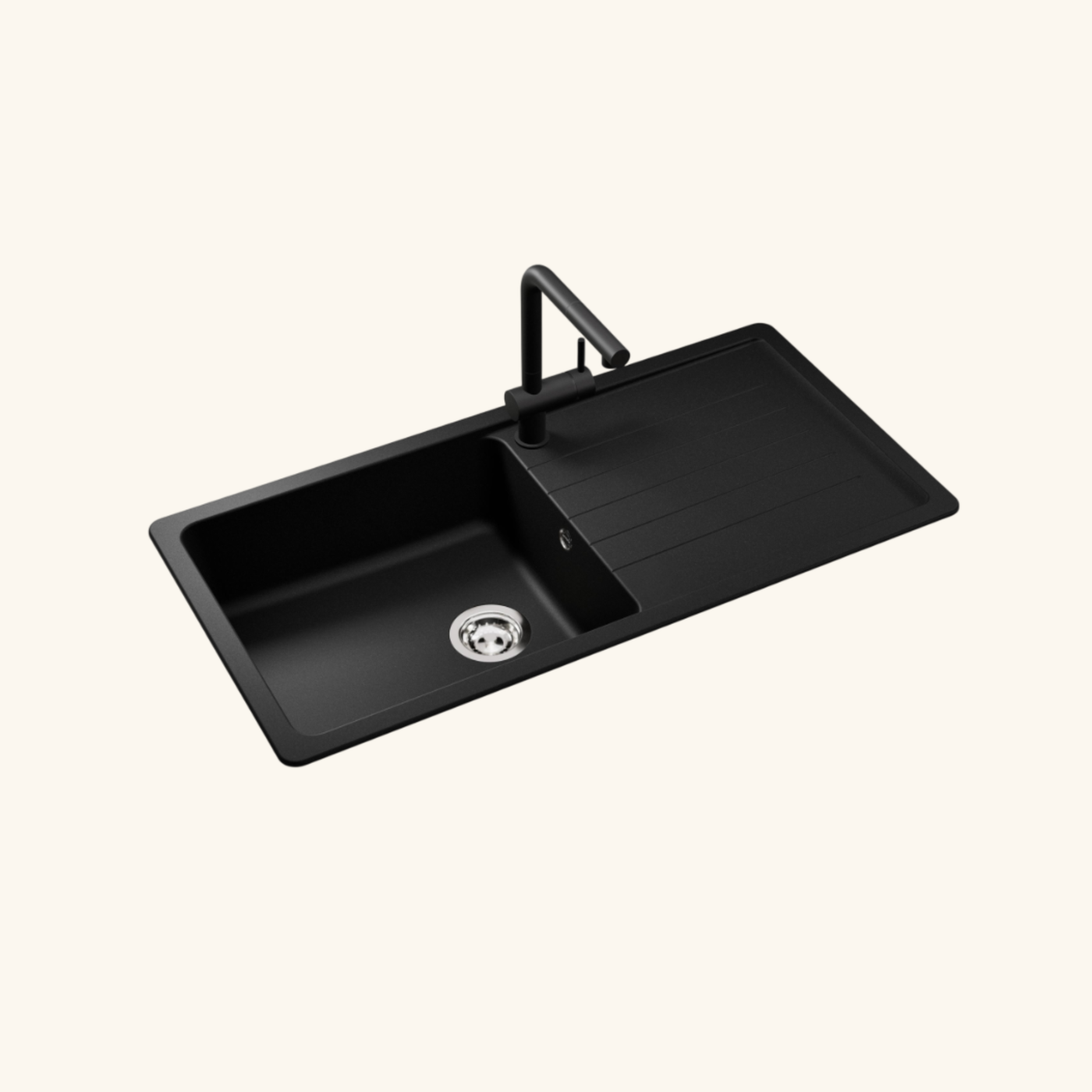 Évier granit noir Luisina BOHEME 1 grand bac 1 égouttoir