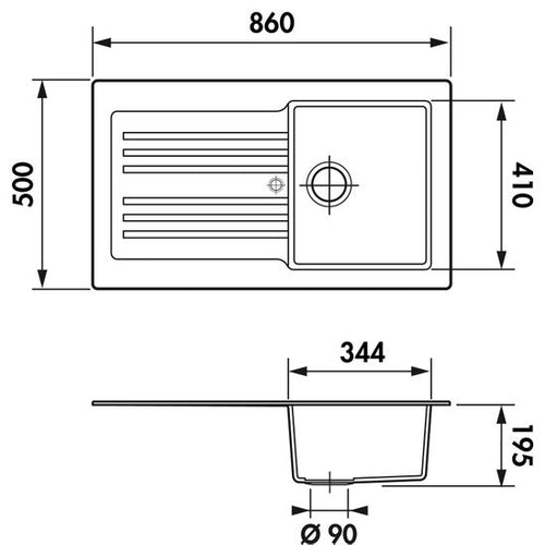 Évier résine noir moucheté BRIVA 1 bac 1 égouttoir