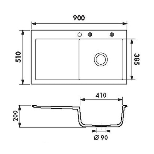 Evier céramique blanc mat Systemceram CLEYA 1 grand bac - égouttoir droite