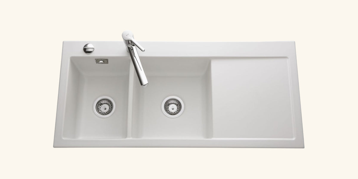 Évier 2 Bacs à Poser – Blanc – Céramique – Dimensions 120x60 Cm – Occasion