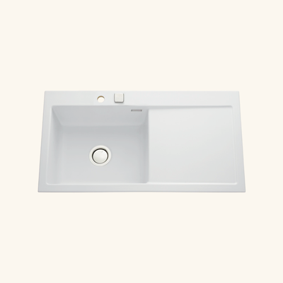 Evier céramique blanc mat Systemceram CLEYA 1 grand bac 100x51 - égouttoir droite