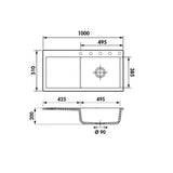 Evier céramique blanc mat Systemceram CLEYA 1 grand bac 100x51 - égouttoir droite