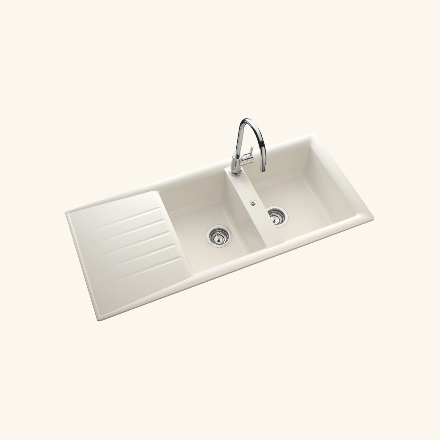 Évier résine blanc Ewi EMERAUDE 2 bacs 1 égouttoir