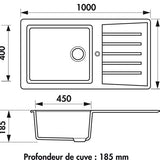 Évier synthèse gris alu Ewi EMERAUDE 1 grand bac 1 égouttoir