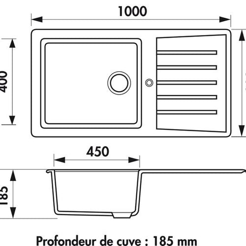 Évier synthèse gris alu Ewi EMERAUDE 1 grand bac 1 égouttoir