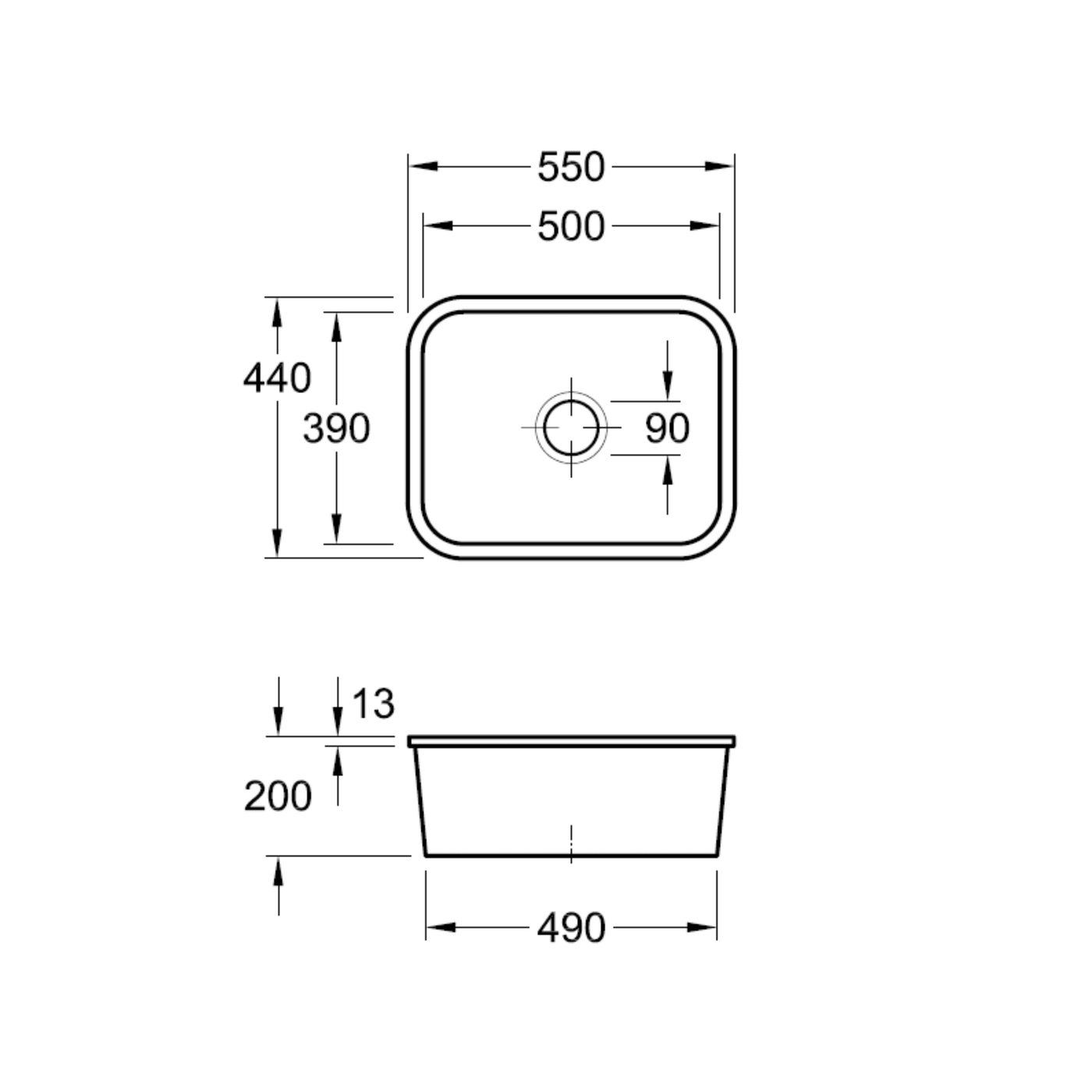 Evier sous-plan céramique blanc Villeroy & Boch CISTERNA 1 bac 550x440