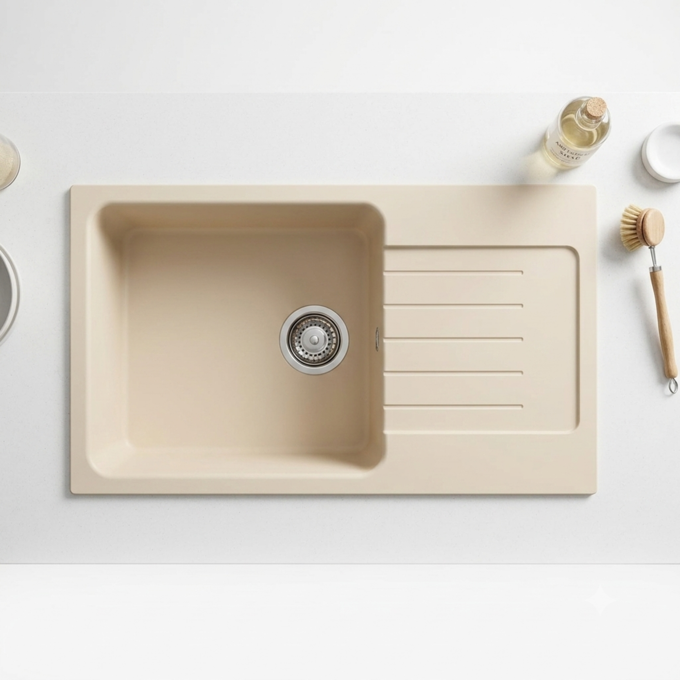 Évier granit beige Luisina DOLCE 1 grand bac 1 petit égouttoir