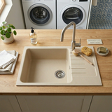 Évier granit beige Luisina DOLCE 1 grand bac 1 très petit égouttoir