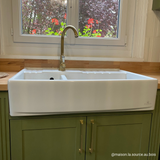 Évier timbre d'office céramique blanc EKIO NEWCO 2 bacs