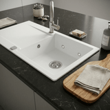 Évier granit blanc Luisina EPURE 1 grand bac 1 égouttoir avec leds