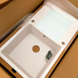 Evier granit blanc Kümbad ELIZA 1 bac 1 égouttoir avec planche en verre