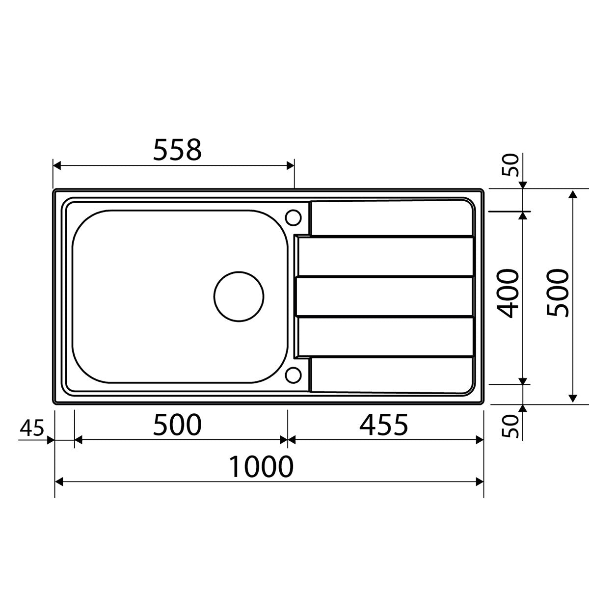 Évier inox lisse Luisina FUNK 1 grand bac 1 égouttoir