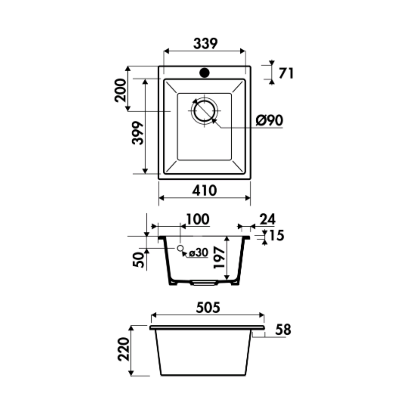 Évier céramique blanc FELIX 1 bac 410x505 mm