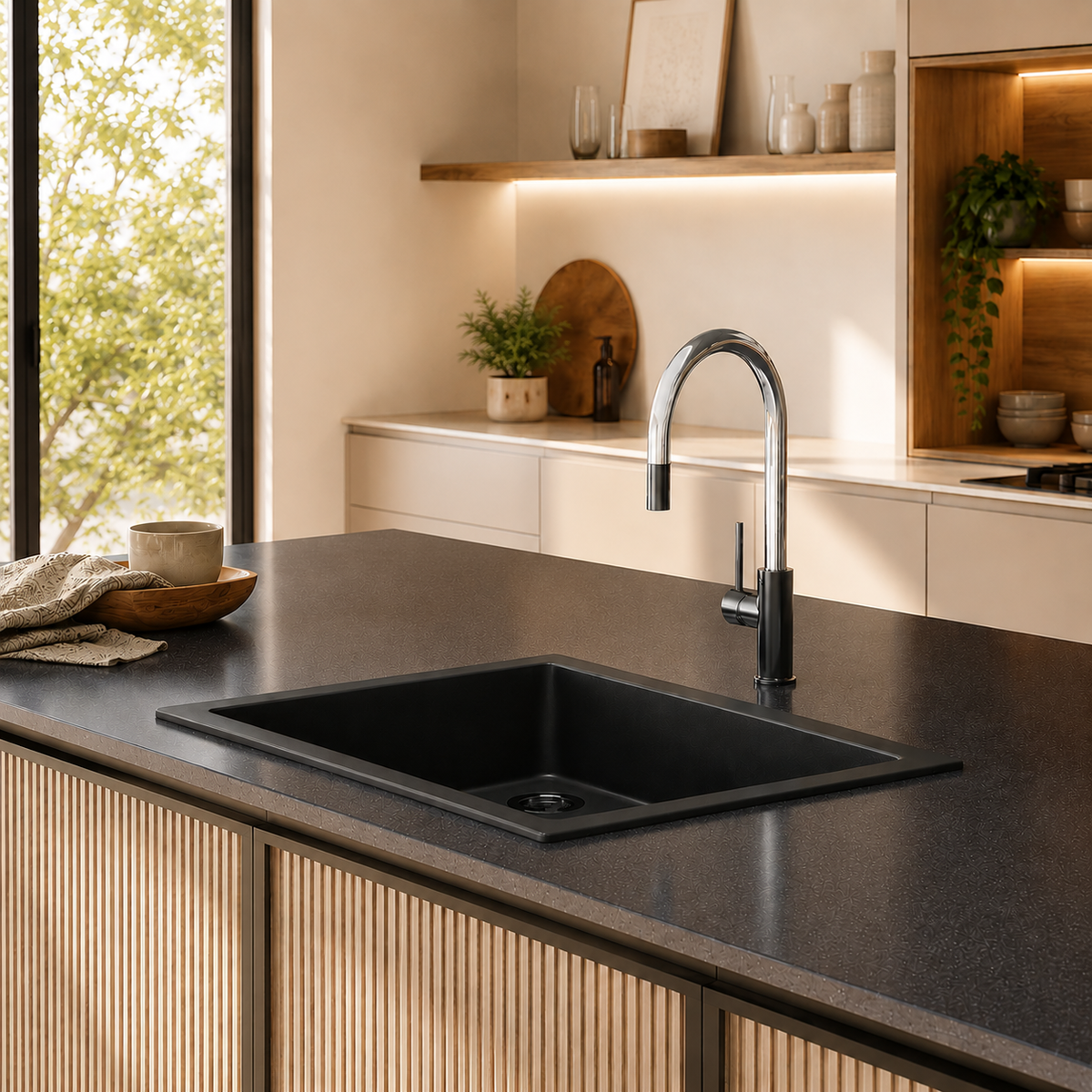Évier céramique noir FELIX 1 bac 760x460 mm - sans trop plein