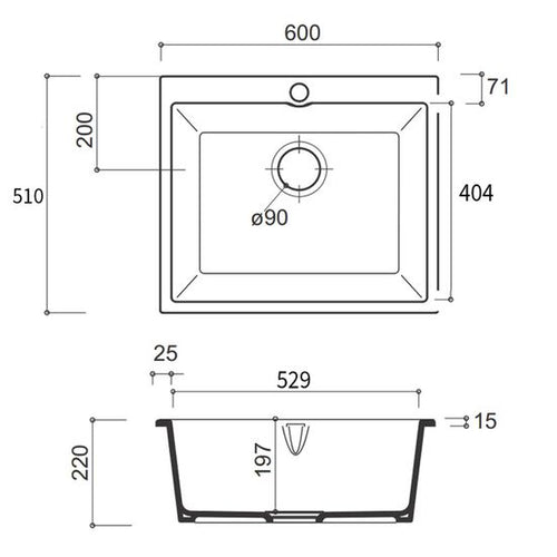 Évier sous-plan céramique blanc FELIX 1 bac 600x510