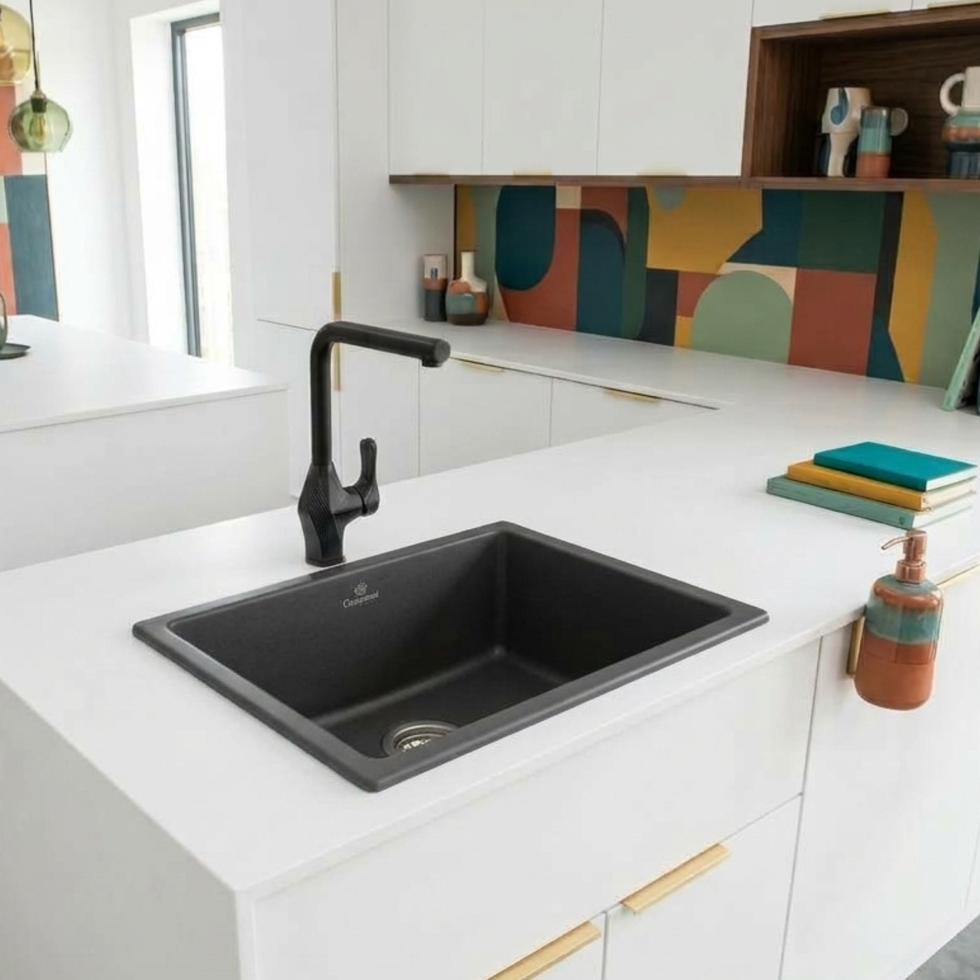 Évier céramique noir mat FELIX 1 bac 610x460 mm - sans trop plein