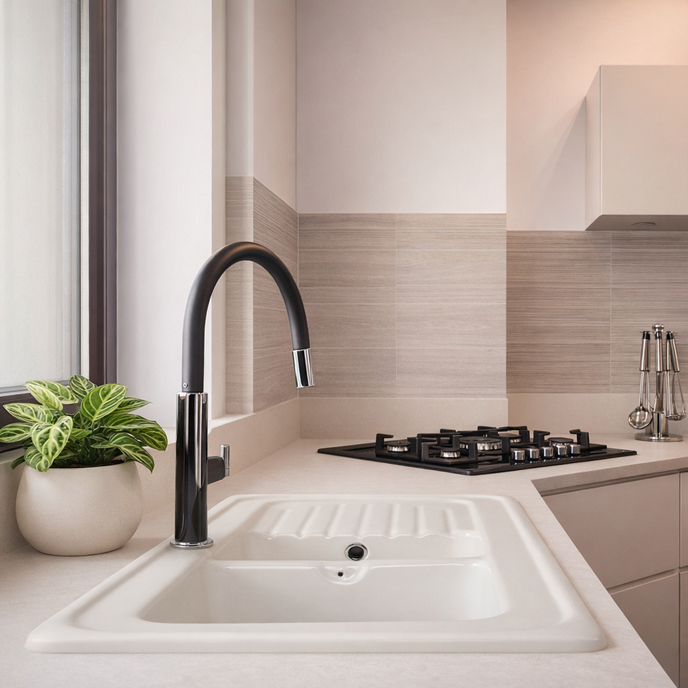 Evier céramique blanc Ewi IRÈNE à encastrer 2 bacs 1 égouttoir