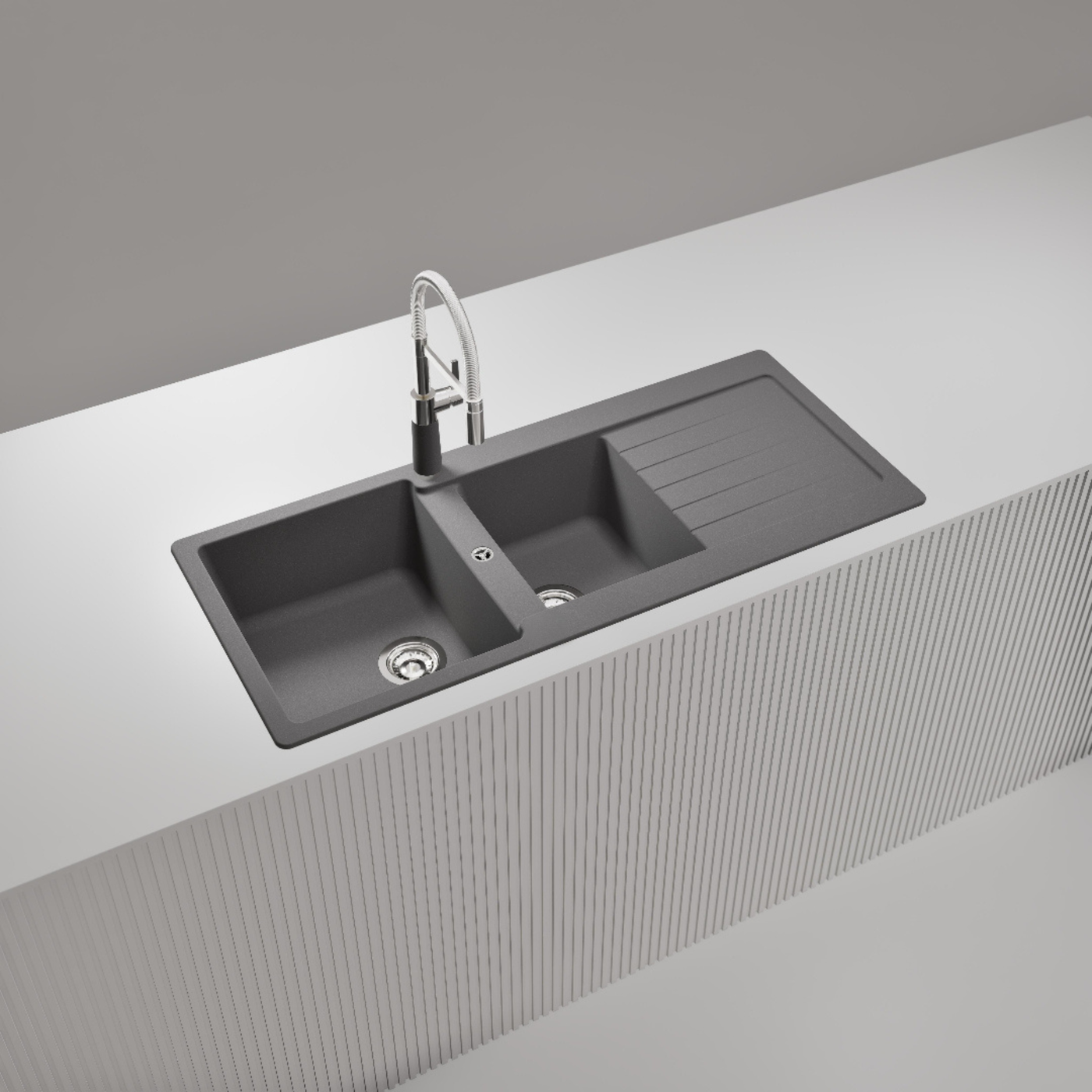 Évier granit gris Schock LEDIS 2 bacs 1 égouttoir