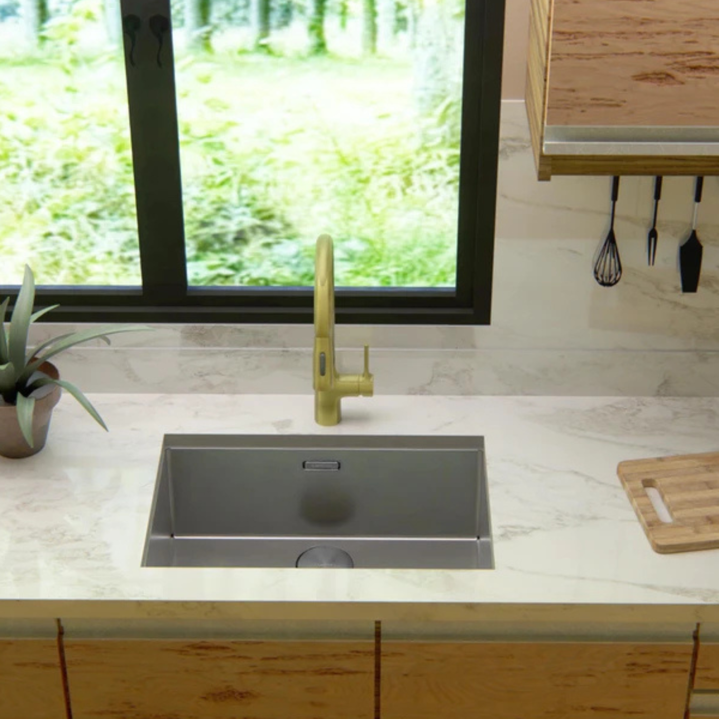 Évier sous-plan inox platinium Luisina LEGATO 1 bac 660x440 - cache bonde inclus