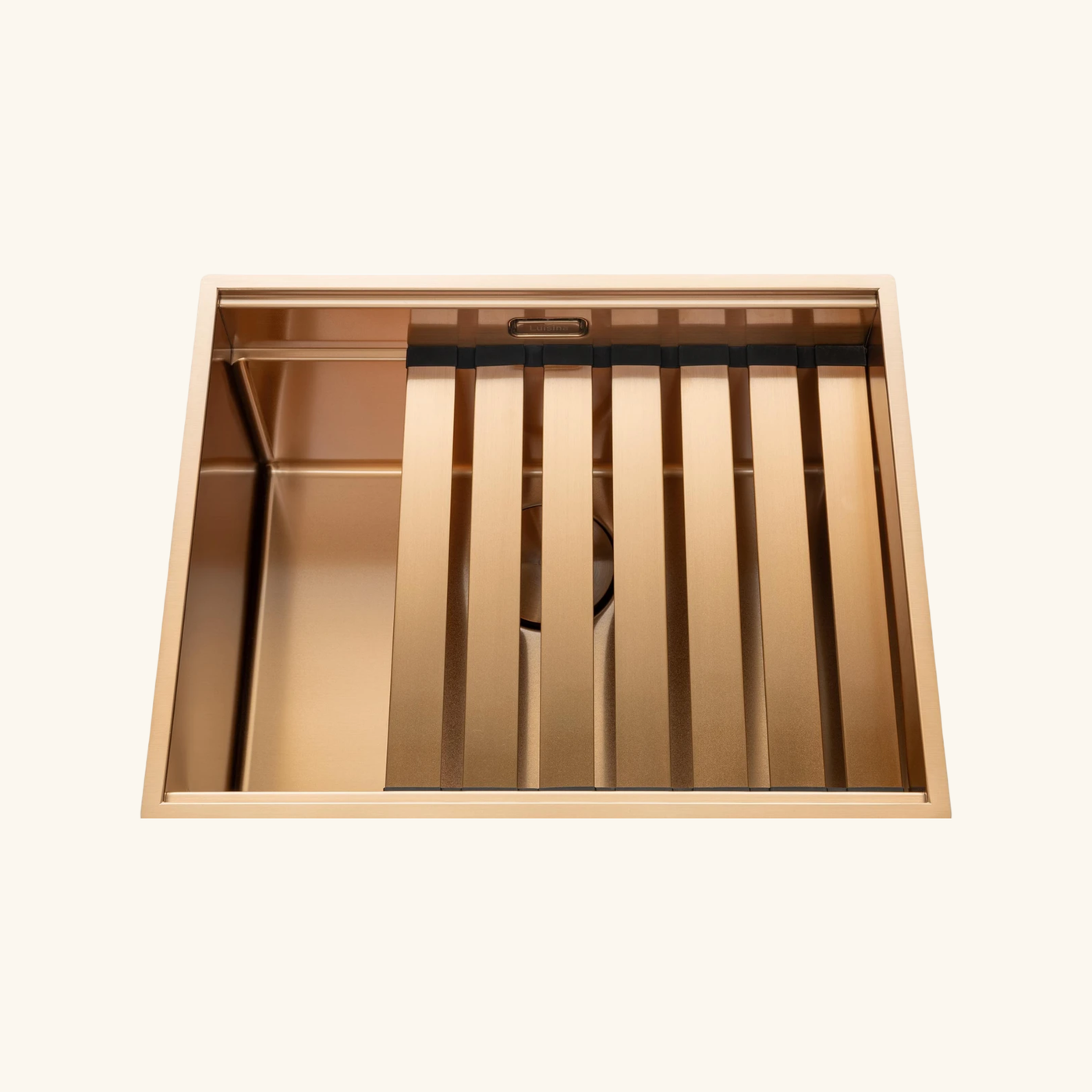 Évier sous-plan inox cuivre Luisina LEGATO+ 1 bac 550x450 - Égouttoir, planche, cache bonde inclus