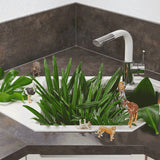 Évier d'angle granit blanc LOKTI 1 bac et demi - 1 égouttoir