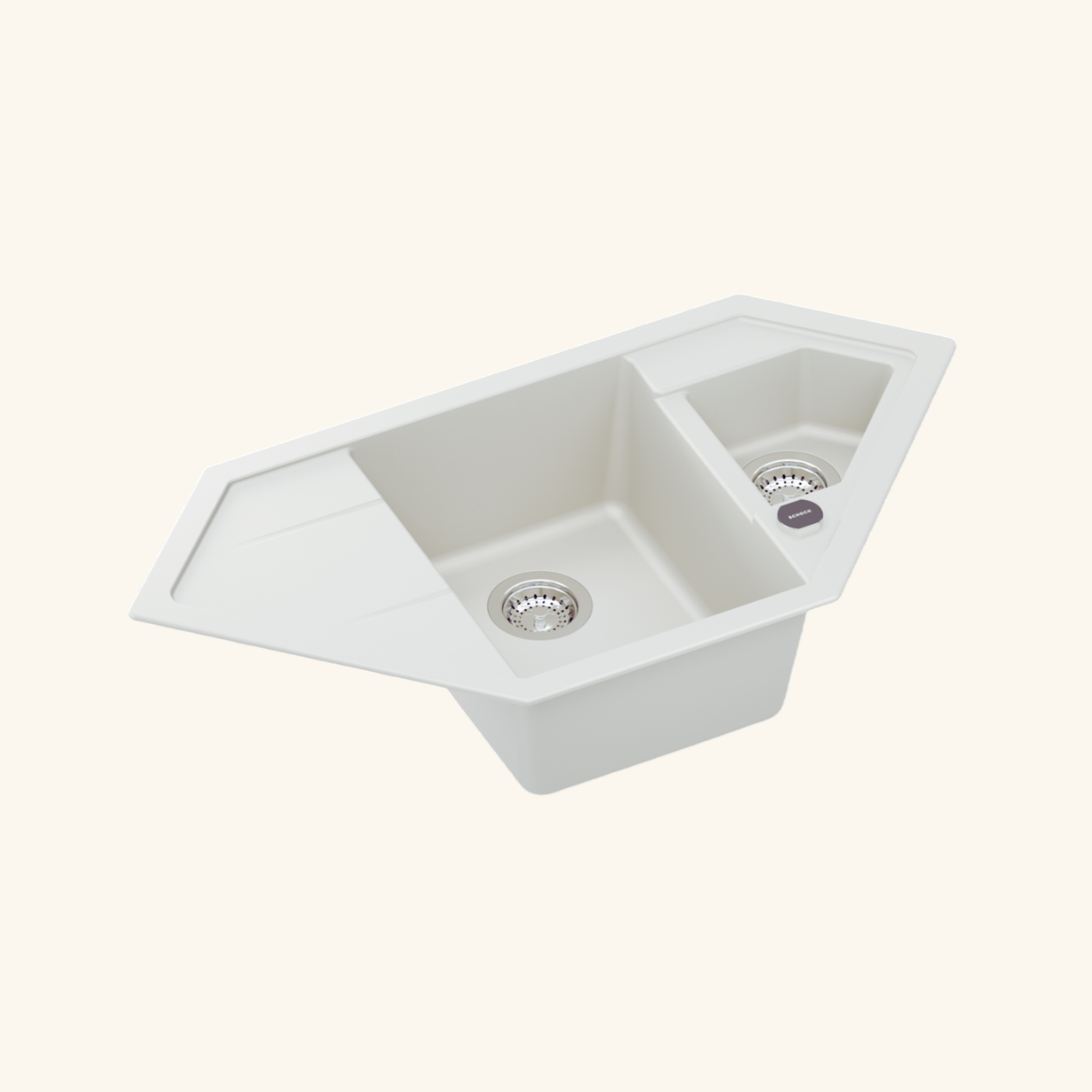 Évier d'angle granit blanc LOKTI 1 bac et demi - 1 égouttoir
