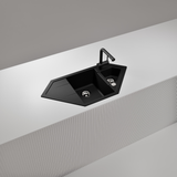 Évier d'angle granit noir LOKTI 1 bac et demi - 1 égouttoir