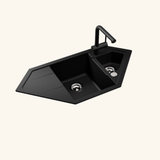 Évier d'angle granit noir LOKTI 1 bac et demi - 1 égouttoir