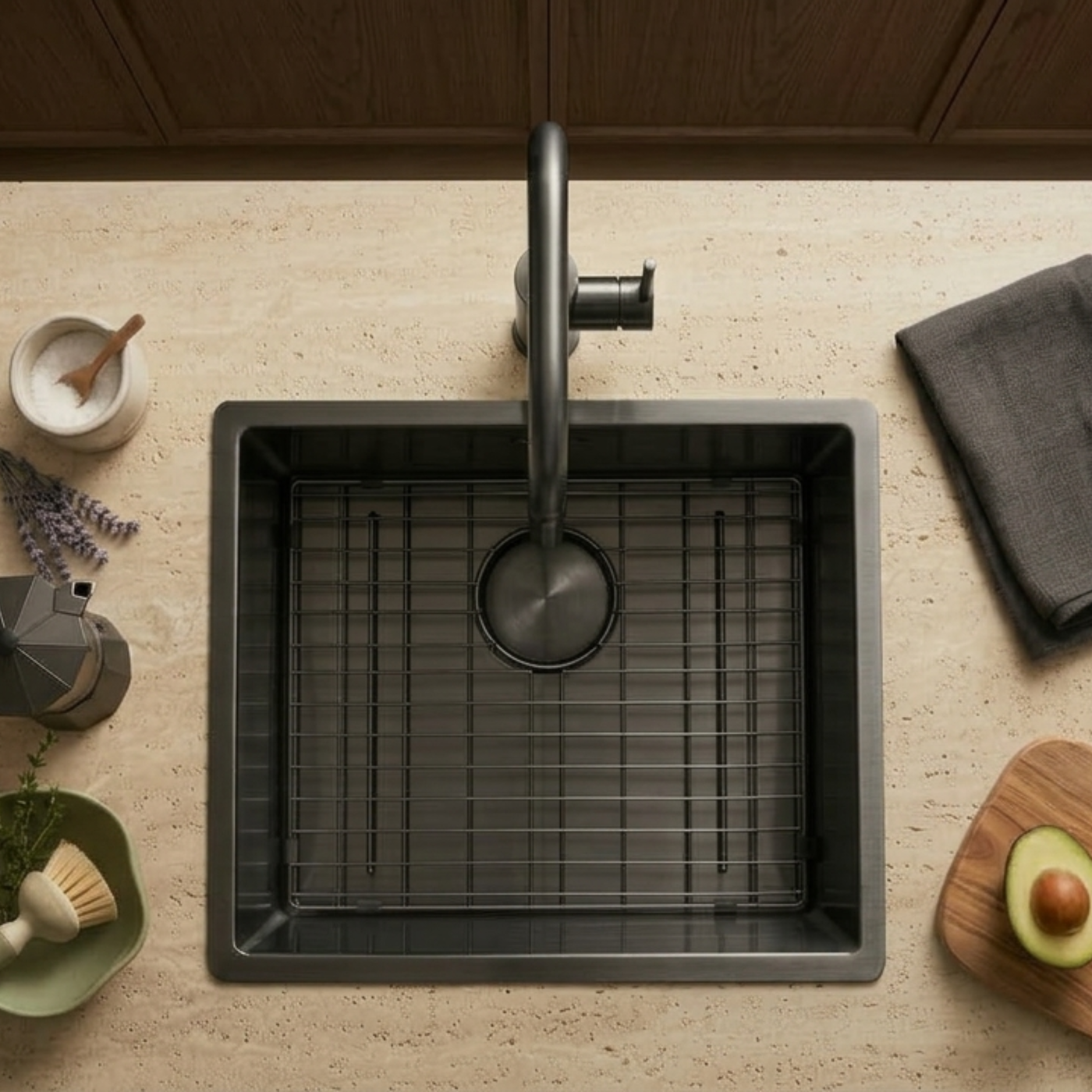 Évier à encastrer inox noir métallisé MAYA 1 bac 540x440 - Grille évier incluse