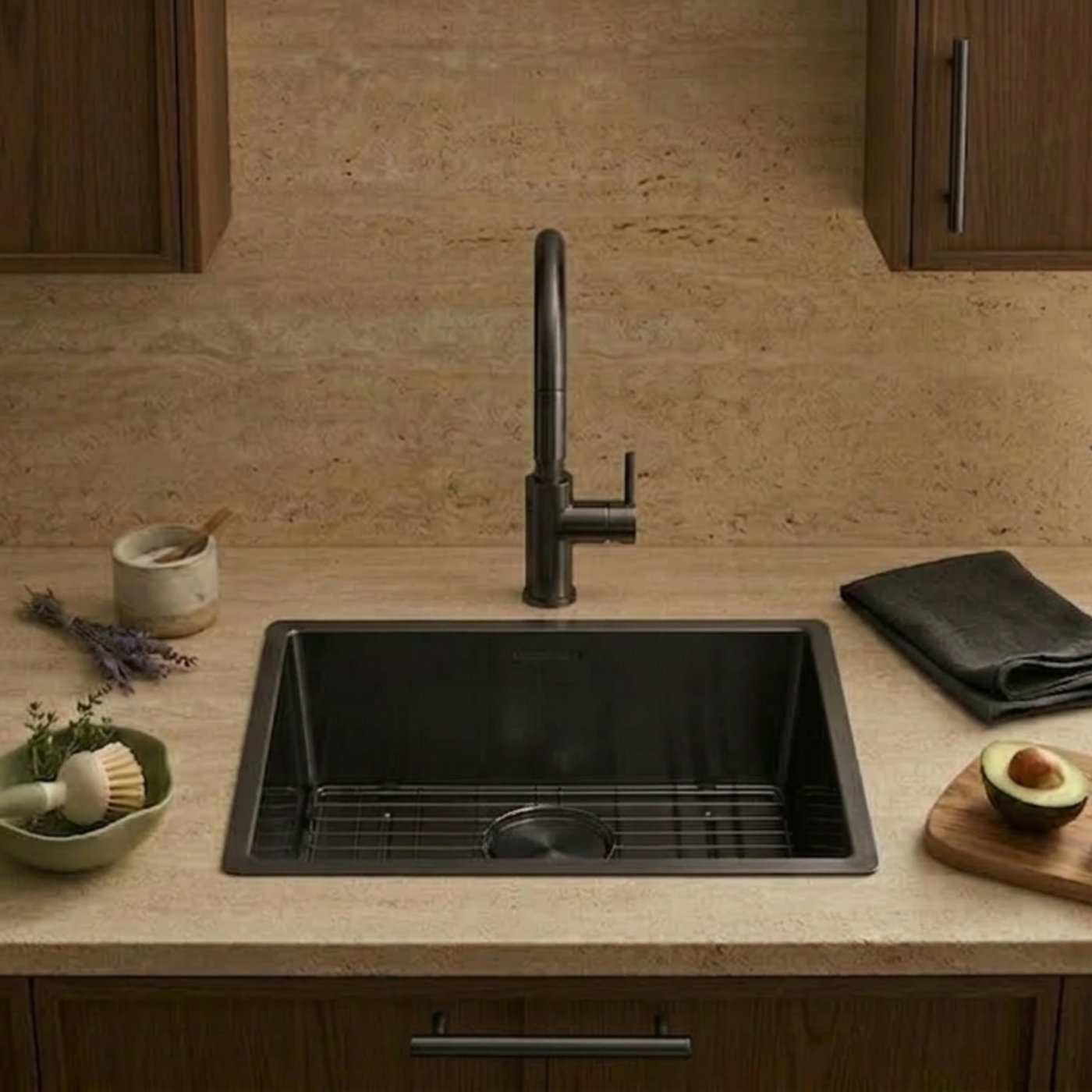 Évier à encastrer inox noir métallisé MAYA 1 bac 540x440 - Grille évier incluse
