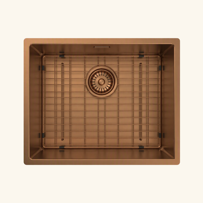 Évier à encastrer ou sous-plan inox PVD cuivre MAYA 1 bac 540x440 avec grille