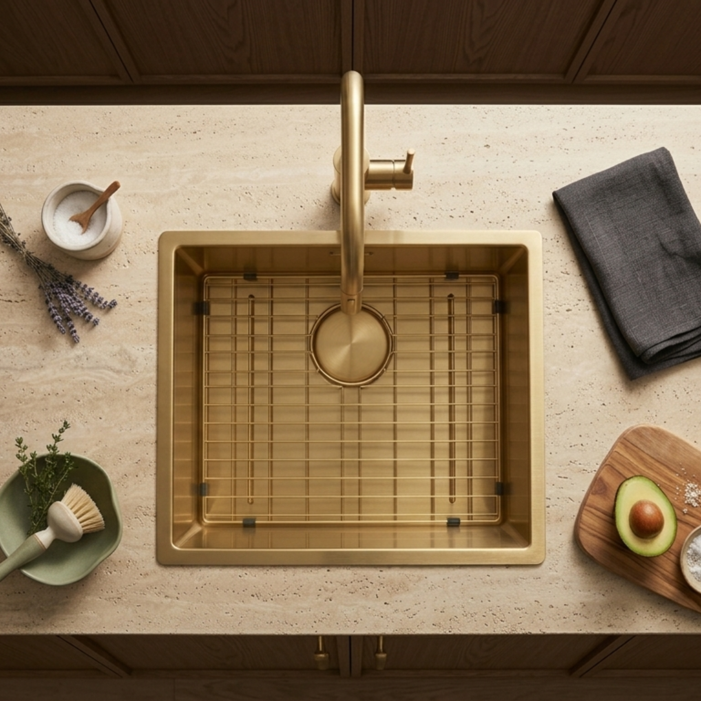 Évier à encastrer inox doré MAYA 1 bac 540x440 - Grille évier incluse