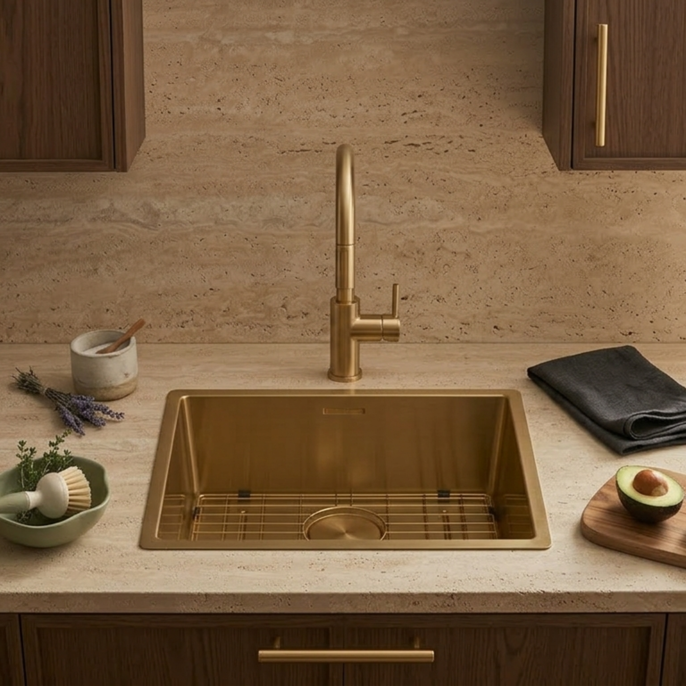 Évier à encastrer inox doré MAYA 1 bac 540x440 - Grille évier incluse