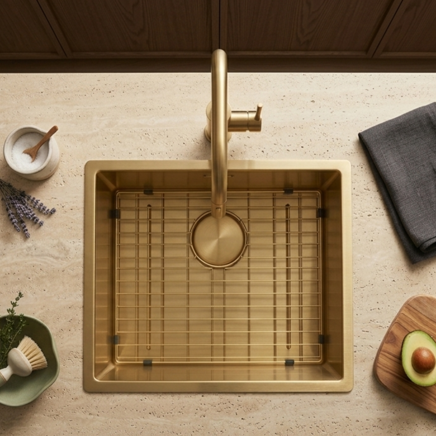 Évier à encastrer inox doré MAYA 1 bac 540x440 - Grille évier incluse