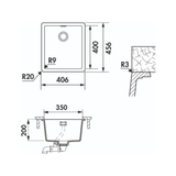 Évier sous-plan granit beige Luisina MAELLA 1 bac 406x456