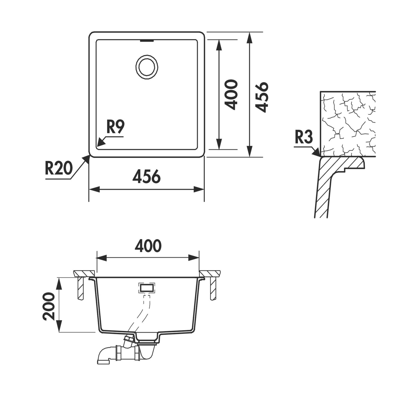 Évier sous-plan granit beige Luisina MAELLA 1 bac 456x456