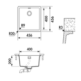 Évier sous-plan granit beige Luisina MAELLA 1 bac 456x456