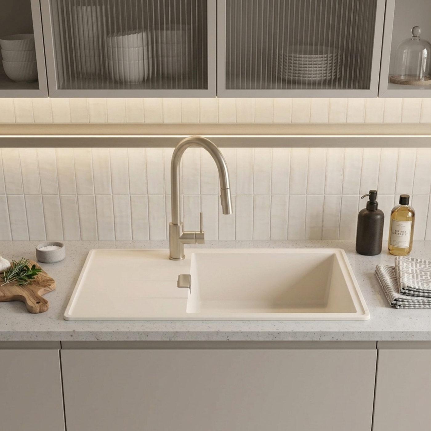 Evier granit beige Luisina MAELLA 1 grand bac 1 petit égouttoir