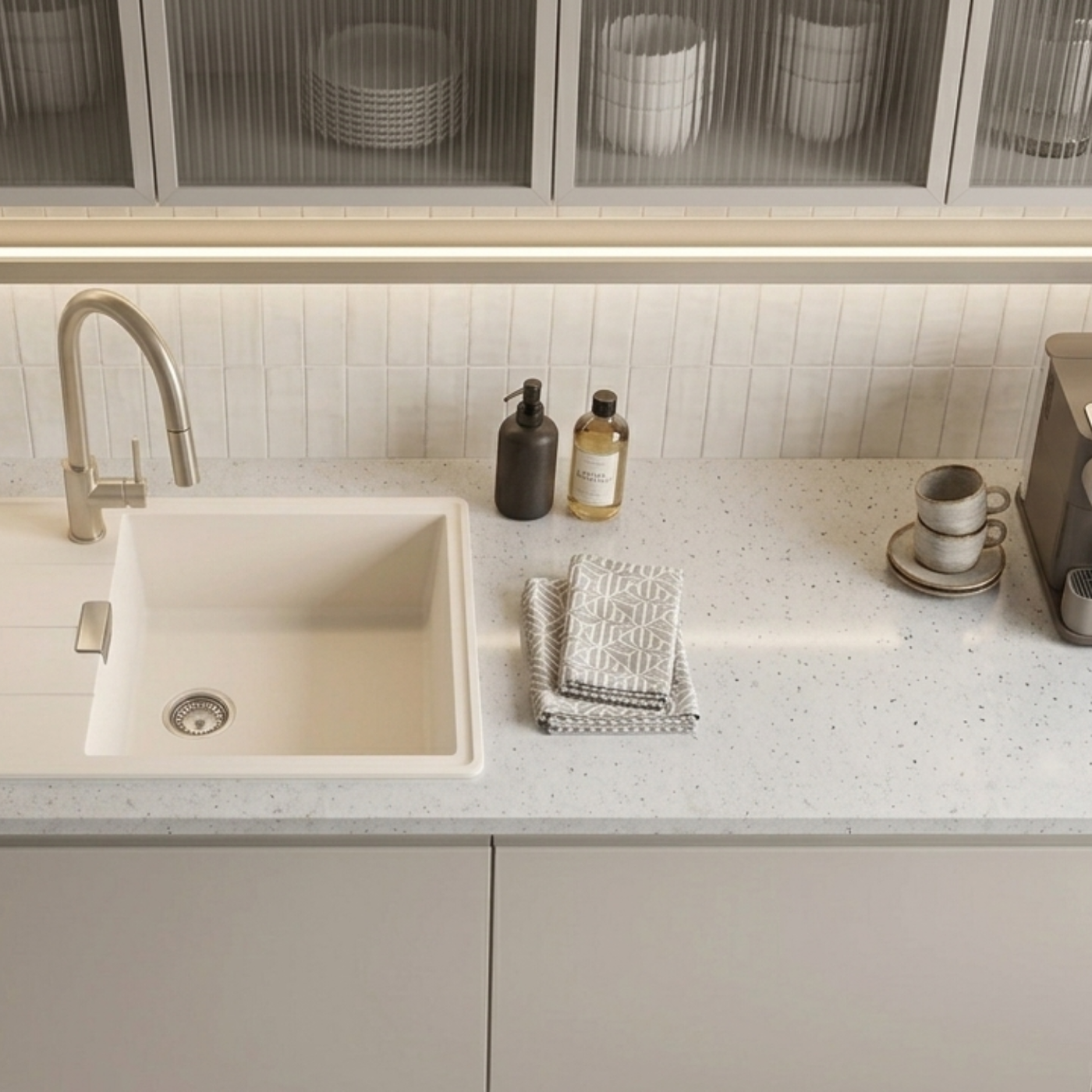 Evier granit beige Luisina MAELLA 1 grand bac 1 petit égouttoir