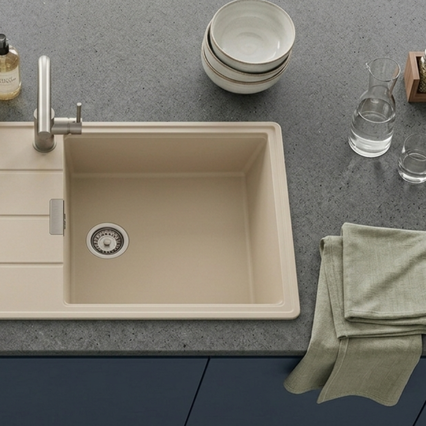 Evier granit beige Luisina MAELLA 1 grand bac 1 égouttoir
