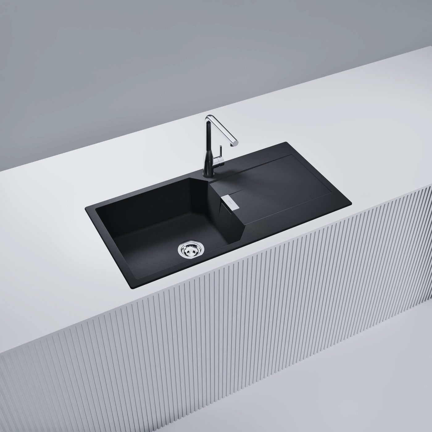 Évier granit noir Schock MANHATTAN 1 grand bac 1 égouttoir