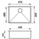 Evier sous-plan inox nid d´abeille VIBRATO Luisina 1 bac 570x450 mm